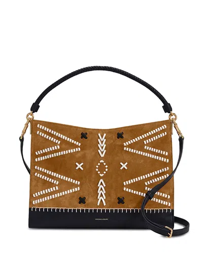 Veronica Beard Vida Stitch Suede Shoulder Bag In Brown