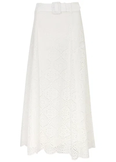 Veronica Beard Vintry Broderie Anglaise Cotton Midi Skirt In White