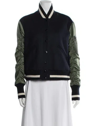 Pre-owned Veronica Beard Virgin Wool Bomber Jacket In Blue