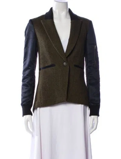 Pre-owned Veronica Beard Virgin Wool Colorblock Pattern Blazer In Green
