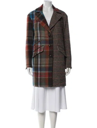 Pre-owned Veronica Beard Virgin Wool Colorblock Pattern Coat In Brown