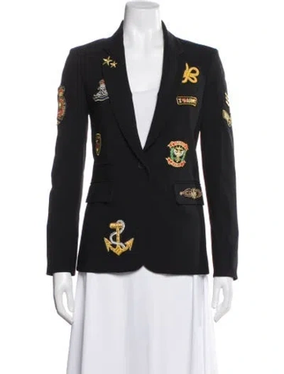Pre-owned Veronica Beard Virgin Wool Graphic Print Blazer In Black