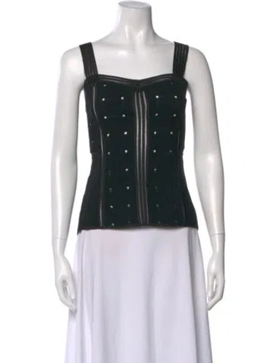 Pre-owned Veronica Beard Virgin Wool Graphic Print Top In Black