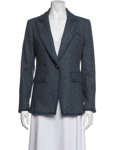 Pre-owned Veronica Beard Virgin Wool Houndstooth Print Blazer In Blue