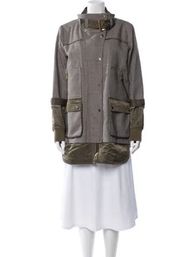 Pre-owned Veronica Beard Virgin Wool Houndstooth Print Coat In Neutrals