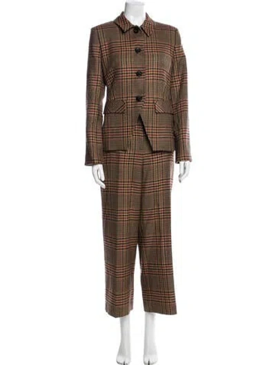 Pre-owned Veronica Beard Virgin Wool Houndstooth Print Pant Set In Neutral