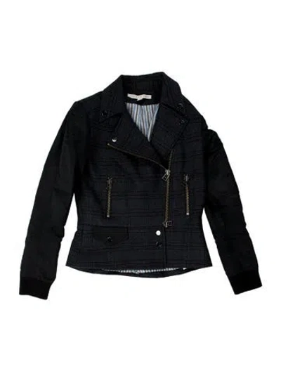 Pre-owned Veronica Beard Virgin Wool Plaid Print Biker Jacket In Blue