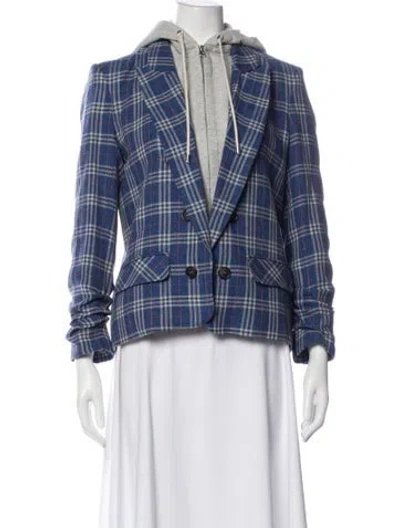 Pre-owned Veronica Beard Virgin Wool Plaid Print Blazer In Blue