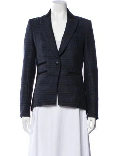 Pre-owned Veronica Beard Virgin Wool Plaid Print Blazer In Blue
