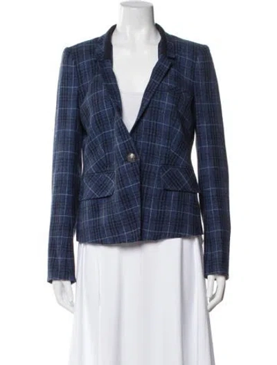 Pre-owned Veronica Beard Virgin Wool Plaid Print Blazer In Blue