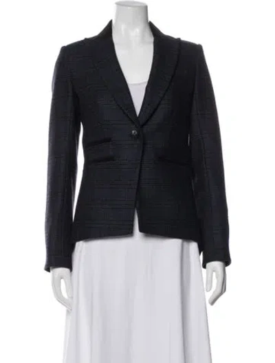 Pre-owned Veronica Beard Virgin Wool Plaid Print Blazer In Blue