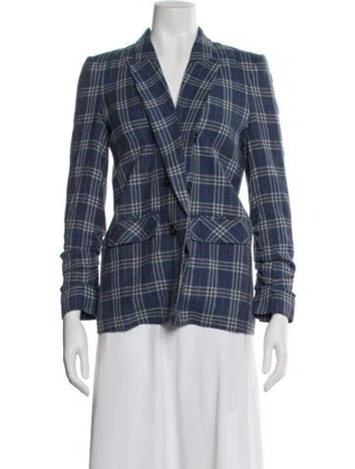Pre-owned Veronica Beard Virgin Wool Plaid Print Blazer In Blue