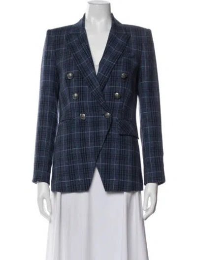 Pre-owned Veronica Beard Virgin Wool Plaid Print Blazer In Blue