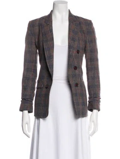 Pre-owned Veronica Beard Virgin Wool Plaid Print Blazer In Brown