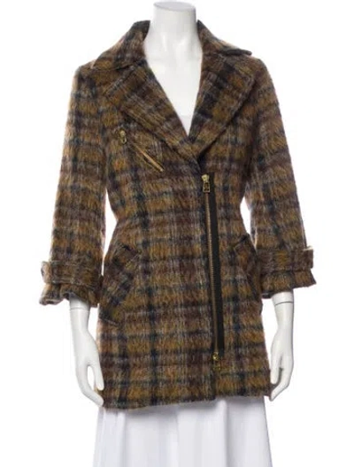Pre-owned Veronica Beard Virgin Wool Plaid Print Blazer In Brown