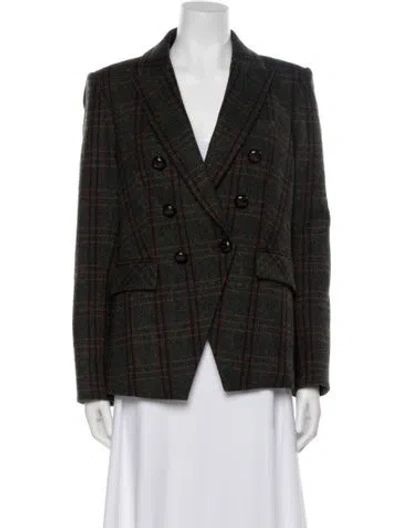 Pre-owned Veronica Beard Virgin Wool Plaid Print Blazer In Brown