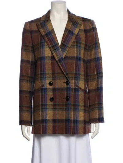 Pre-owned Veronica Beard Virgin Wool Plaid Print Blazer In Brown