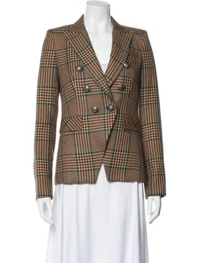 Pre-owned Veronica Beard Virgin Wool Plaid Print Blazer In Brown