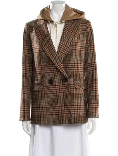 Pre-owned Veronica Beard Virgin Wool Plaid Print Blazer In Brown