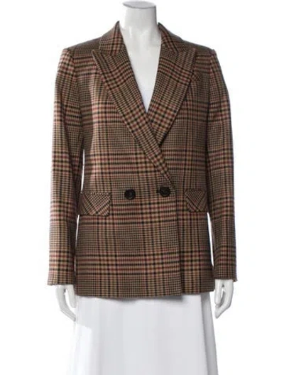 Pre-owned Veronica Beard Virgin Wool Plaid Print Blazer In Brown