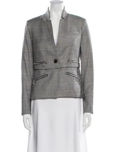 Pre-owned Veronica Beard Virgin Wool Plaid Print Blazer In Gray