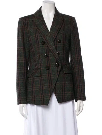 Pre-owned Veronica Beard Virgin Wool Plaid Print Blazer In Green