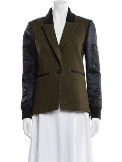 Pre-owned Veronica Beard Virgin Wool Plaid Print Blazer In Green