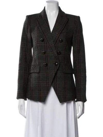 Pre-owned Veronica Beard Virgin Wool Plaid Print Blazer In Green
