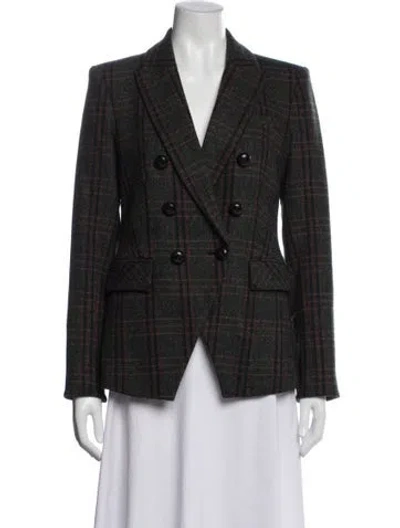 Pre-owned Veronica Beard Virgin Wool Plaid Print Blazer In Green
