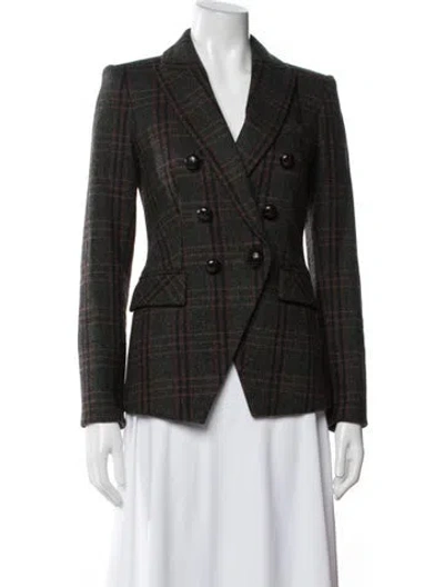 Pre-owned Veronica Beard Virgin Wool Plaid Print Blazer In Green