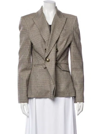 Pre-owned Veronica Beard Virgin Wool Plaid Print Blazer In Neutral