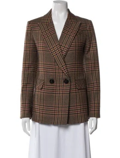 Pre-owned Veronica Beard Virgin Wool Plaid Print Blazer In Neutral