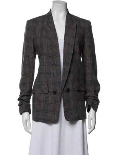 Pre-owned Veronica Beard Virgin Wool Plaid Print Blazer In Neutral