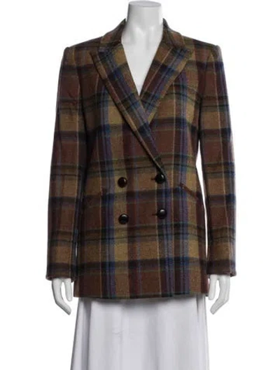 Pre-owned Veronica Beard Virgin Wool Plaid Print Blazer W/ Tags In Brown