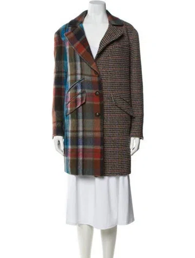 Pre-owned Veronica Beard Virgin Wool Plaid Print Coat In Brown