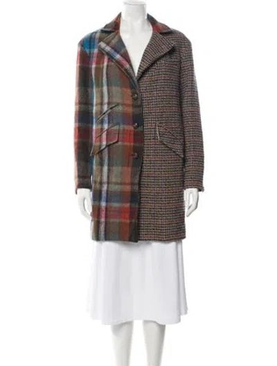 Pre-owned Veronica Beard Virgin Wool Plaid Print Coat In Brown