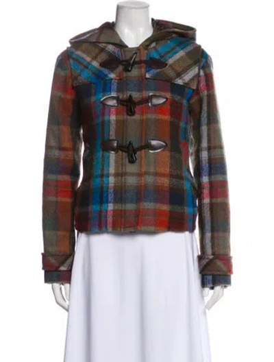 Pre-owned Veronica Beard Virgin Wool Plaid Print Evening Jacket In Brown