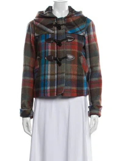 Pre-owned Veronica Beard Virgin Wool Plaid Print Jacket In Blue