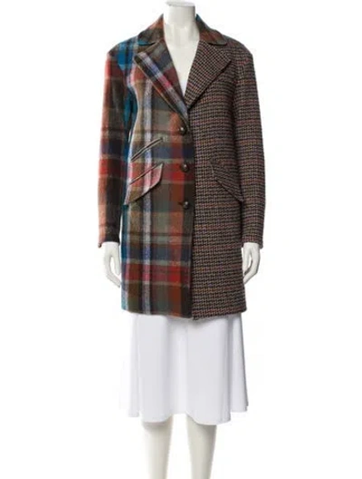 Pre-owned Veronica Beard Virgin Wool Plaid Print Peacoat In Brown