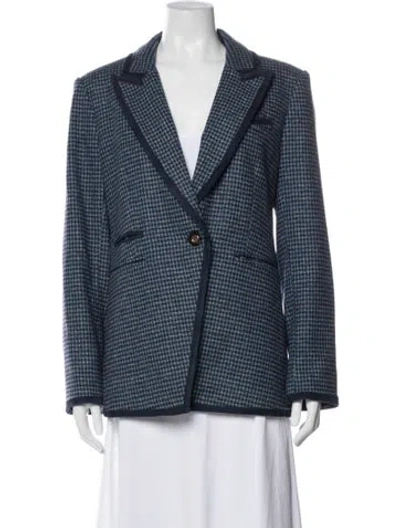 Pre-owned Veronica Beard Virgin Wool Printed Blazer In Blue