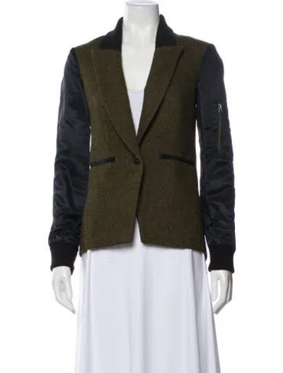 Pre-owned Veronica Beard Virgin Wool Printed Blazer In Green