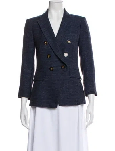 Pre-owned Veronica Beard Virgin Wool Tweed Pattern Blazer In Blue