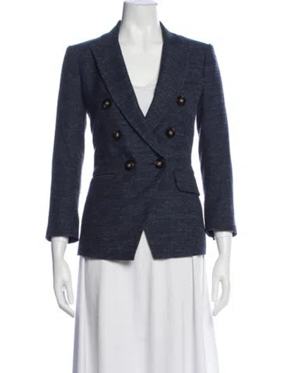 Pre-owned Veronica Beard Virgin Wool Tweed Pattern Blazer In Blue