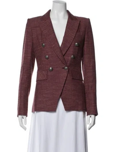 Pre-owned Veronica Beard Virgin Wool Tweed Pattern Blazer In Burgundy