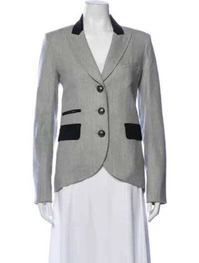 Pre-owned Veronica Beard Virgin Wool Tweed Pattern Blazer In Gray