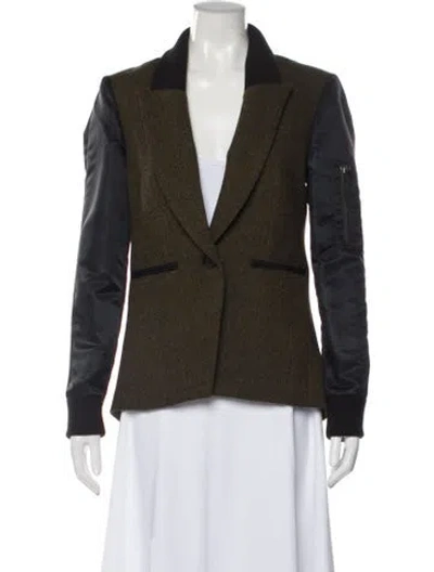 Pre-owned Veronica Beard Virgin Wool Tweed Pattern Blazer In Green