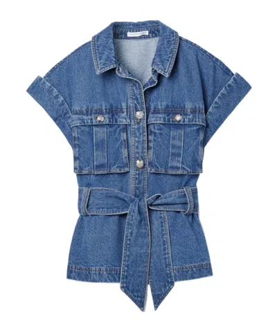 Veronica Beard Vistola Lace-up Denim Jacket In Blue