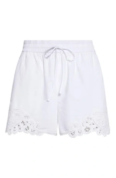Veronica Beard Vivaldi Embroidery Detail Cotton Drawstring Shorts In White