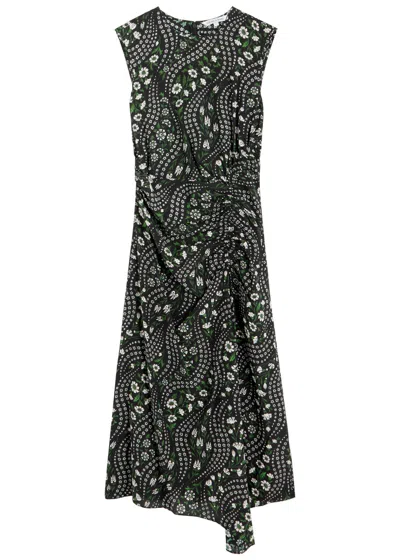 Veronica Beard Viviana Floral-printed Stretch-chiffon Midi Dress In Black