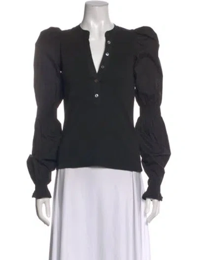 Pre-owned Veronica Beard V-neck Long Sleeve Blouse In Black